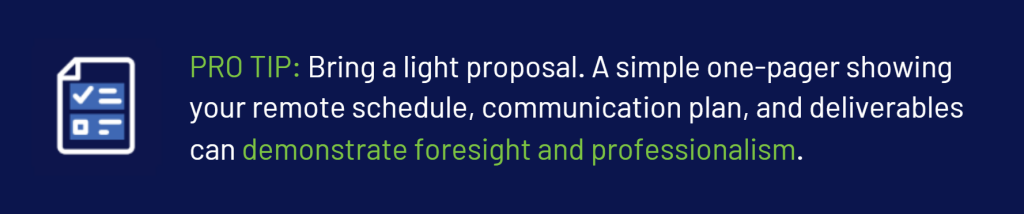 pro tip to bring a light remote schedule proposal