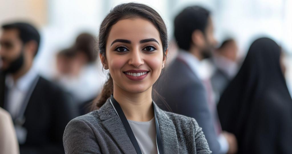 young woman in a suit smiling