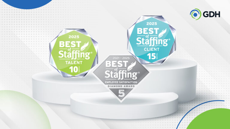 GDH Recognized with ClearlyRated’s 15-Year Client, 10-Year Talent, and 5-Year Employee Diamond Best of Staffing Awards