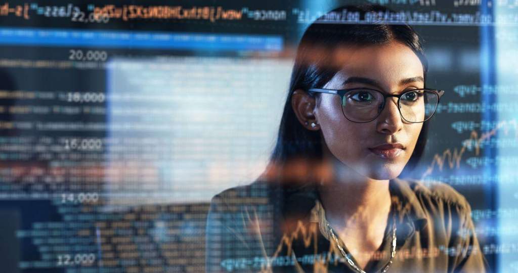 young woman writing code