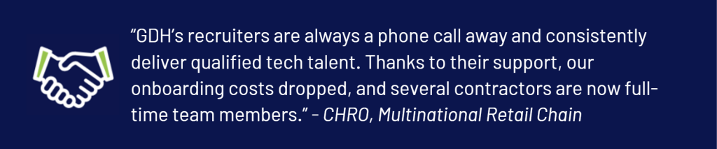 CHRO testimonial about GDH's support to find qualified tech talent