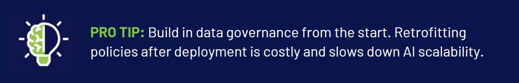 Pro tip on data governance for AI scalability with lightbulb icon