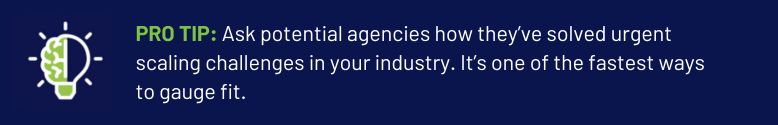 Light bulb icon and hiring advice text on a dark blue background