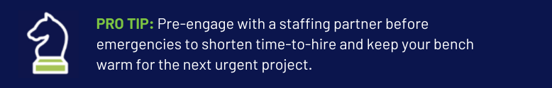 White chess knight icon and hiring tip text on a dark blue background