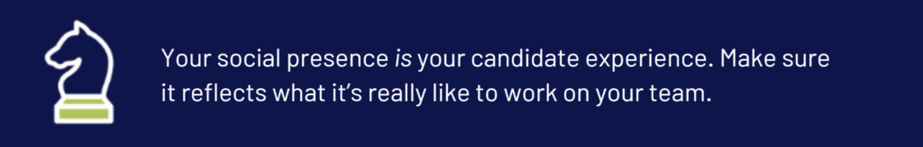 Banner with knight icon advising social presence reflects candidate team experience