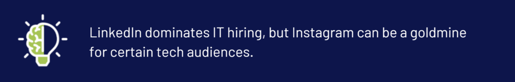 Banner with lightbulb icon suggesting Instagram as a hiring tool for tech audiences