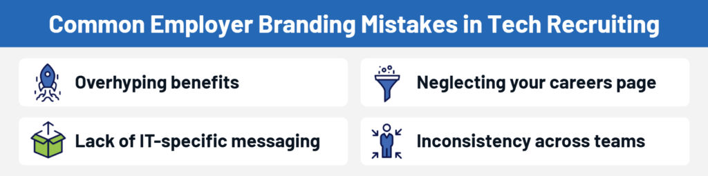 Common employer branding mistakes in tech recruiting infographic